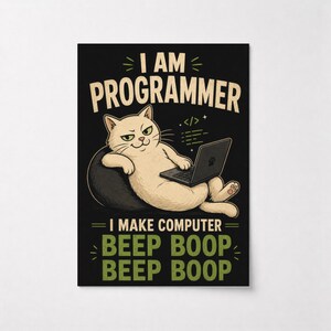 Programmer Cat Laptop Print, Funny Animal Humor Tech Poster (Digital Download)