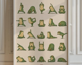 Yoga Frog Art Print, Zen Animal Wall Art, Funny Bathroom Decor, Matte Poster