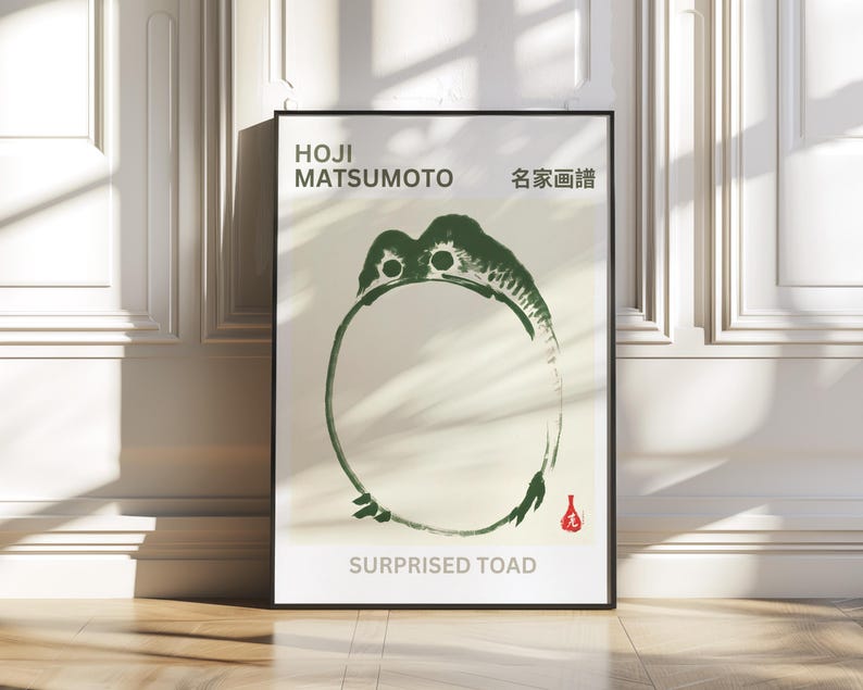 Japanese Frog Print, Hoji Matsumoto Surprised Toad Wall Art, Wabi Sabi ...