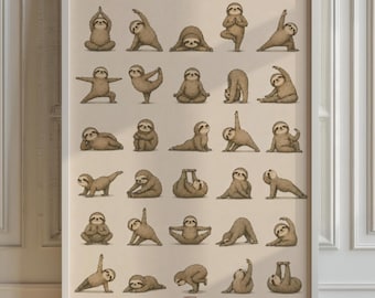 Yoga Sloths Poster, Funny Animal Living Room Wall Art