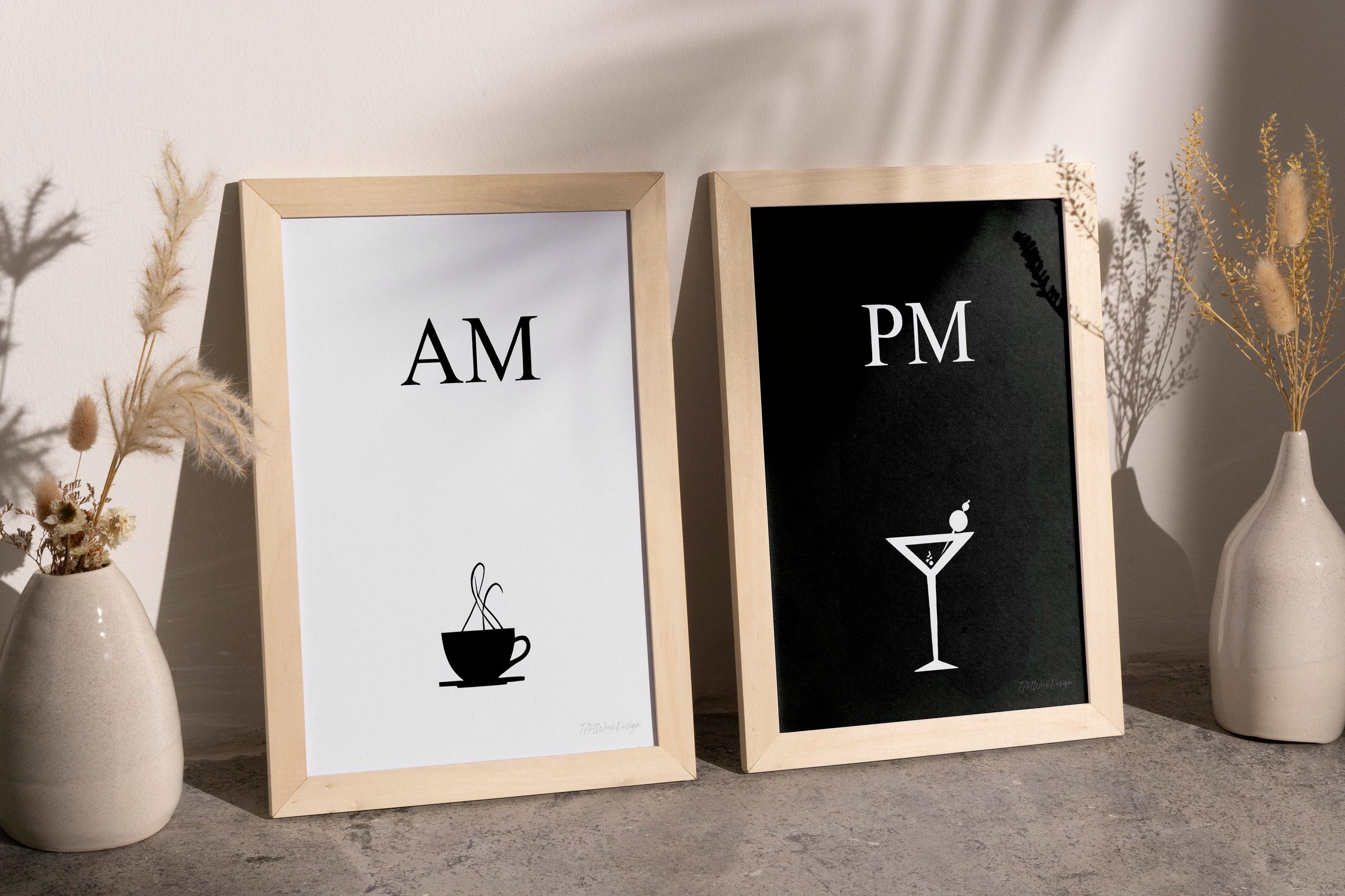 Kaffe & Cocktail AM/PM plakatsæt, minimalistisk line art (sæt med 2)