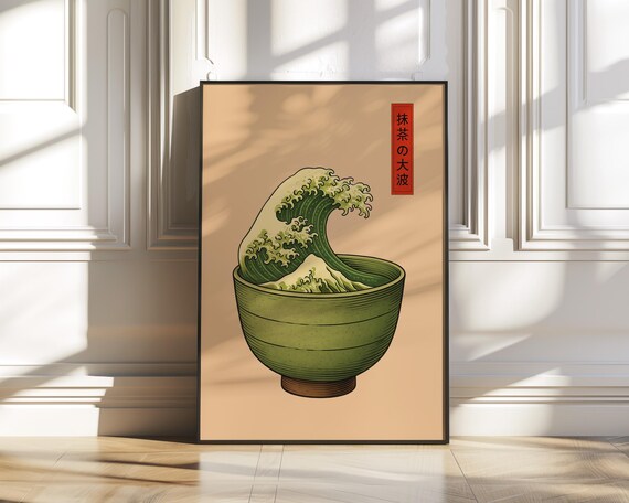 Matcha Wandkunst Retro Welle Poster Japan Küche Print Grüner Tee Illustration Asien Stil Kunstwerk Geschenkidee Digitaler Download