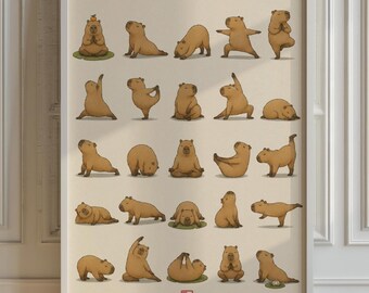 Yoga Capybara Grid Poster, Minimalist Wall Art, Living Room Decor
