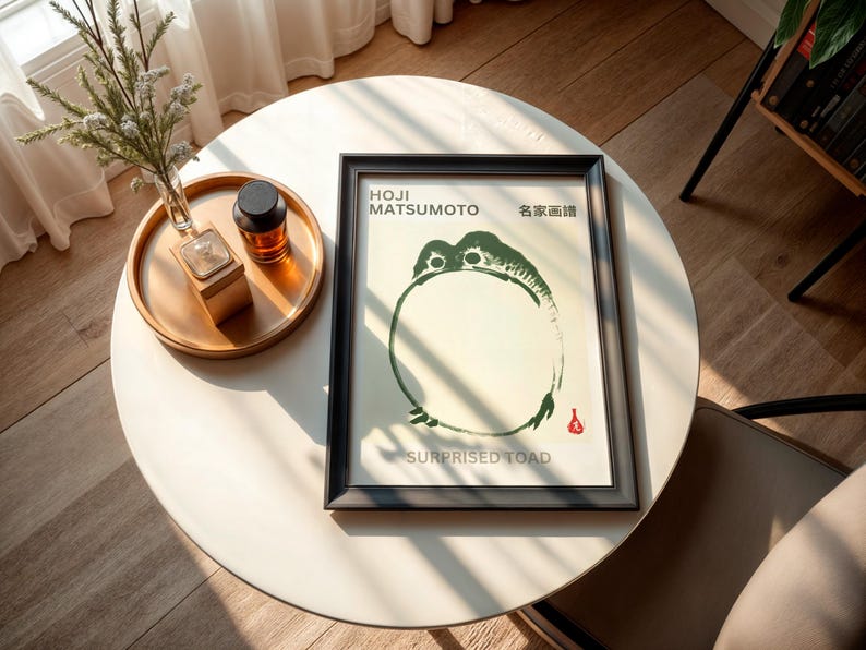 Japanese Frog Print, Hoji Matsumoto Surprised Toad Wall Art, Wabi Sabi ...
