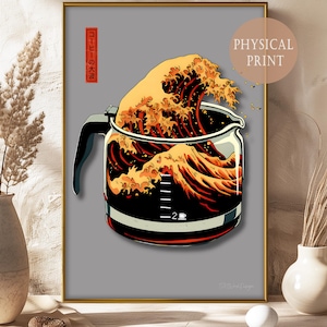 Japanese Art Meets Coffee Love – Funny Digital Print with Coffee Wave, Hokusai Inspired Design for Modern Wall Decor