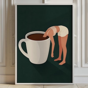 Woman in Coffee Cup Print, Quirky Kitchen Decor, Animal Humor (Digital Download)