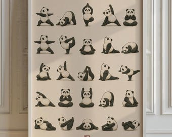 Yoga Panda Grid Poster, Minimalist Wall Art, Living Room Decor