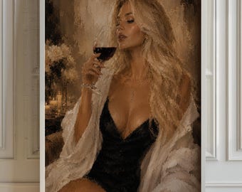 Elegant Woman Wine Poster, Living Room Wall Art, Luxury Bar Decor