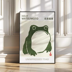 Minimalist Frog Poster Unimpressed Toad by Hoji Matsumoto in Japanese Japandi Style as Funny Zen Wall Print Digital Download