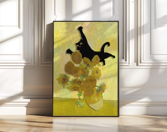 絵画 猫 猫の絵 ゴッホ 向日葵 パロディ オマージュ cat art Gogh 絵画 猫 猫の絵 ねこ アンティーク インテリア アクリル画