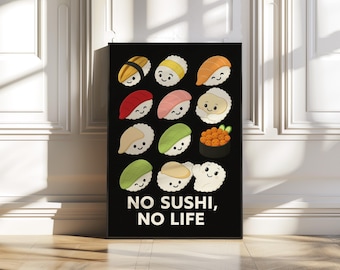 Kawaii Sushi Characters Print, Japanese Food Poster, Funny Kitchen Wall Art (Digital Download)