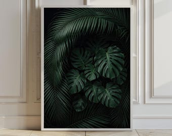 Monstera Leaf Print, Tropical Botanical Wall Art, Minimalist Living Room Decor (Digital Download)