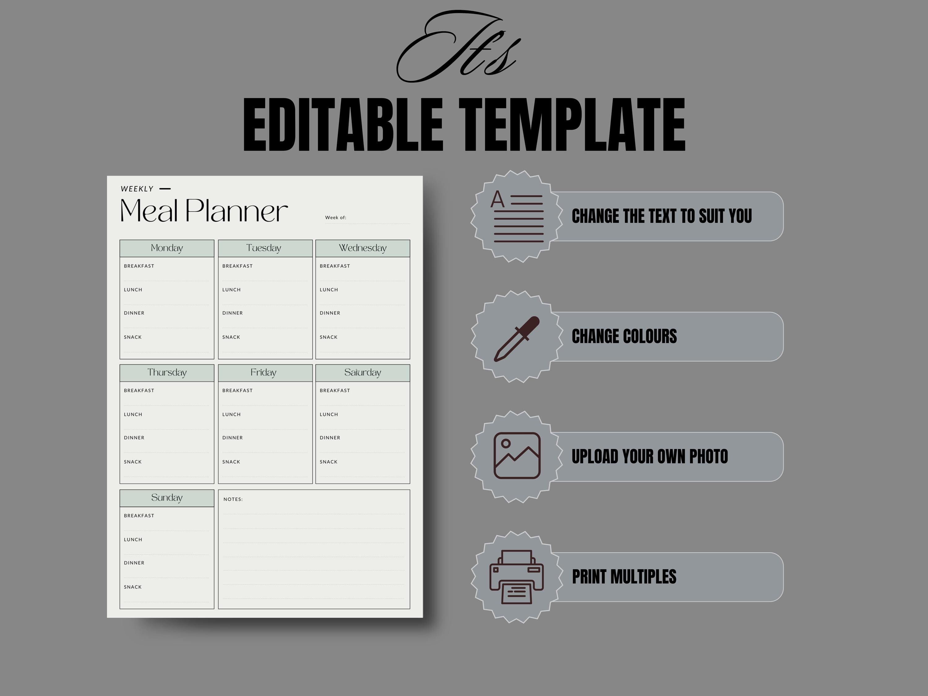 Weekly Meal Planner Printable, 7 Day Menu Planner, Meal Prep Planner ...