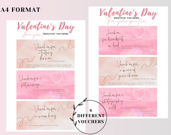 Valentine's Day Vouchers For Your Partner, HOMEMADE Gifts | Voucher template to print out| Gift idea| Personalizable | Download Love Coupons