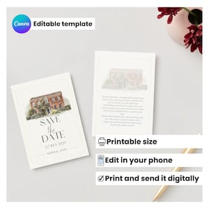 Save the Date Card Morden Park House illustratie, Merton Morden Manor Park trouwkaart, feest- of jubileumkaart - digitaal bestand