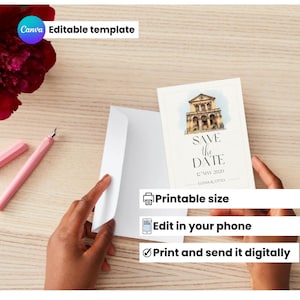 Illustrazione del biglietto "Save the Date" per il municipio di Cheltenham, biglietto di nozze a Cheltenham, Gloucestershire, celebrazione, anniversario - File digitale