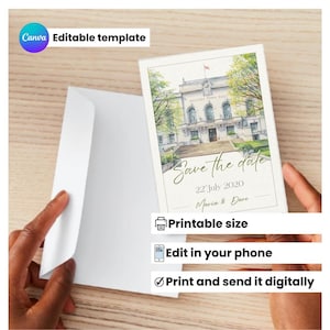 Illustrazione di Save the Date Card Hackney Town Hall, biglietto di nozze Hackney, biglietto di celebrazione o anniversario - file digitale