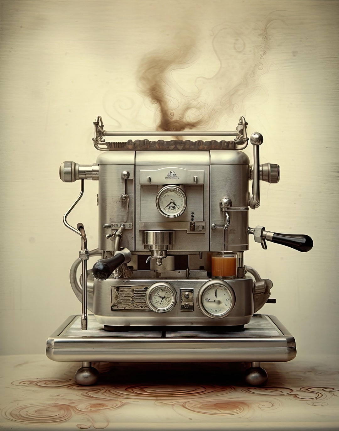 Vintage Espresso Machine Print, Antique Coffee Maker Wall Art, Kitchen