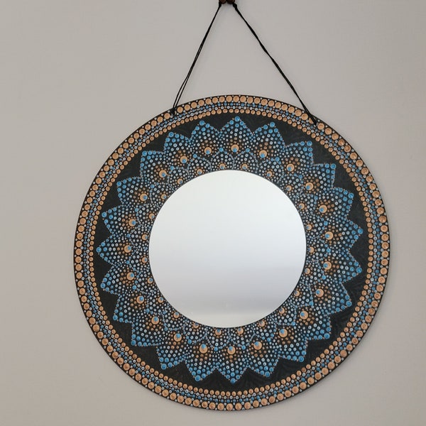 Miroir rond Art Mandala, peint à la main