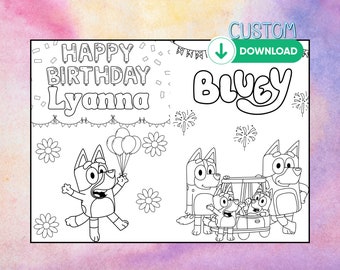10 Custom Bluey Coloring Pages Size A5, Bluey Birthday Coloring Pages, Printable Bluey Favor, Bluey Coloring Placemat, Bluey Color Book