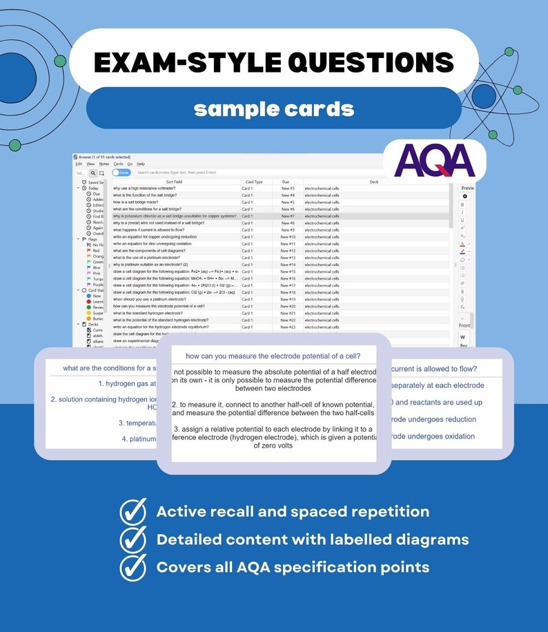 AQA Alevel Chemistry A ANKI Flashcards electrochemical Cells Etsy