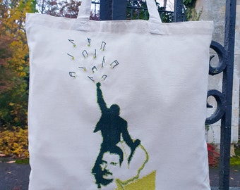 Tote Bag, Hand-Embroidered Eco Linnen Fredie Mecury Groove Bag