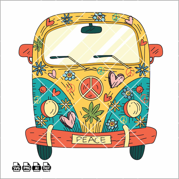 Hippie Van SVG: Retro Peace Love Bus Clipart - Cricut & Sublimation (Digital Download)