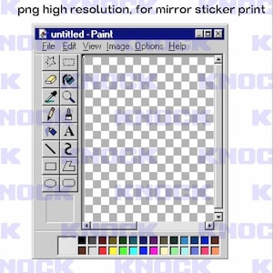 Puede incluir: Una ilustración digital de la interfaz del programa Paint de Windows. La ventana gris muestra un fondo a cuadros, con una barra de herramientas de dibujo a la izquierda y una paleta de colores en la parte inferior. La barra de título dice "untitled - Paint".