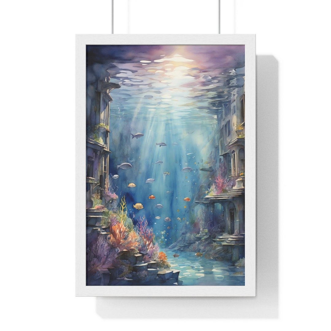 Underwater Utopia Watercolor Print Vertical Framed Poster - Etsy