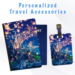 Passport Cover and Luggage Tag Set Travel Holidays Suitcase Vacation Accessory - Pretty Fairytale Castle