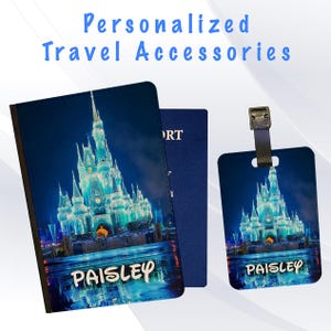 Personalized Passport Cover and Luggage Tag Set Travel Holidays Suitcase Vacation Accessory - Beautiful Disney Fairytale Castle