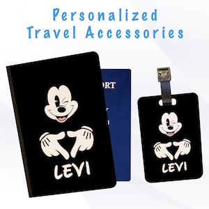 Personalized Passport Cover and Luggage Tag Set Travel Holidays Suitcase Vacation Accessory - Cool Mickey Mouse Disney Hands