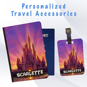 Personalized Passport Cover and Luggage Tag Set Travel Holidays Suitcase Vacation Accessory - Fairytale Castle