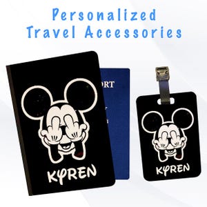 Personalized Passport Cover and Luggage Tag Set Travel Holidays Suitcase Vacation Accessory - Cool Mickey Mouse Disney Art