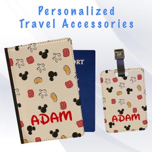 Personalized Passport Cover and Luggage Tag Set Travel Holidays Suitcase Vacation Accessory - Mickey Mouse Disney Patterns