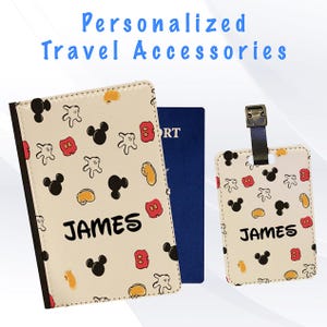 Personalized Passport Cover and Luggage Tag Set Travel Holidays Suitcase Vacation Accessory - Mickey Mouse Disney Pattern
