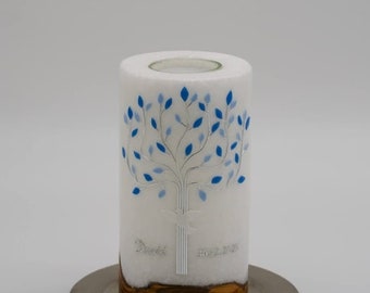 Life candle wood tree of life blue