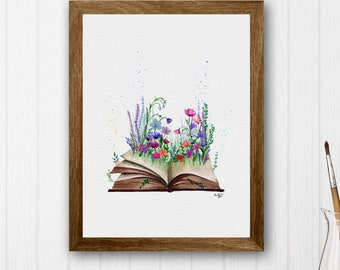 Knowledge Is Beauty Art Print, Floral, Book, Watercolour. By Lindy Tsang