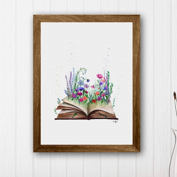 Knowledge Is Beauty Art Print, Floral, Book, Watercolour. By Lindy Tsang
