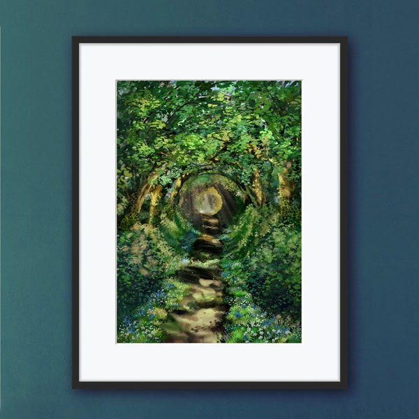 Path To The Light by Lindy Tsang, Tree Tunnel, Nature, Ghibli Inspired, Northern Ireland, Ballynoe Stone Circle