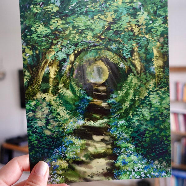 A5 Path To The Light by Lindy Tsang, Tree Tunnel, Nature, Ghibli Inspired, Forest, Northern Ireland, Ballynoe Stone Circle