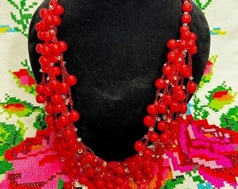 Exquisite handmade necklace.Ethnic braided necklace in the shape of a web.