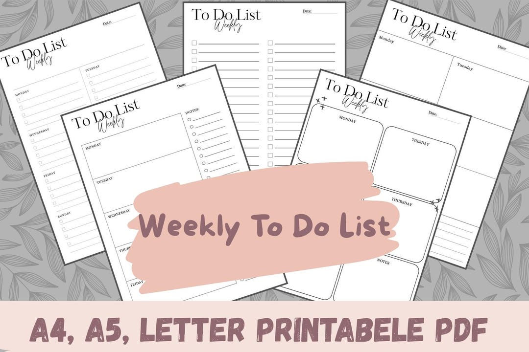 Weekly To-do List Printable, 5 Layouts, Task Organizer (PDF) - Etsy
