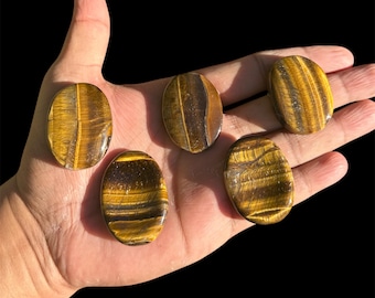 Tiger's Eye Worry Stone Set, Polished Palm Stone, Anxiety Relief Crystal