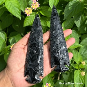 Handcrafted Black Obsidian Arrowheads: Flintknapped Lithic Art - 6 Inch
