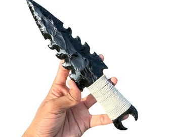 Black Obsidian Knife 10”, Ritual Knife, Crystal Knife,Carved dagger,Pagan Altar tool, Flint Knapped,Lava Blade Athame -Unique Gifts