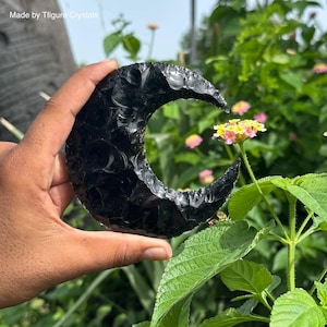 100mm Black Obsidian Large Moon - Crescent Moon - Carved Moon - Obsidian Stone - Lava Stone Moon - Healing Crystal - Home Decor - Gift