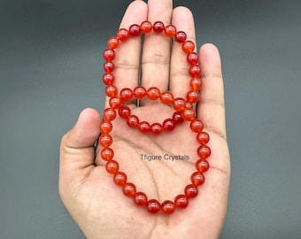 AAA Grade Red Carnelian Bracelet – Vibrant Orange Carnelian Stretch Bracelet, Premium Quality