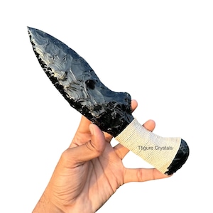 10” Black Obsidian Knife, Ritual Knife, Crystal Knife,Carved dagger,Pagan Altar tool, Flint Knapped,Lava Blade Athame -Unique Gifts