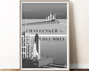 Limited Series, Challenger & Columbia NASA Space Shuttle Art Poster